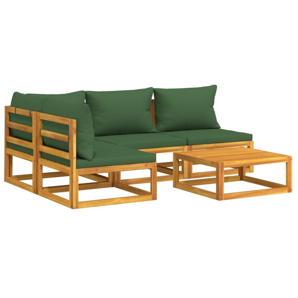 Salon de jardin meuble d'extérieur ensemble de mobilier 5 pièces avec coussins vert bois massif
