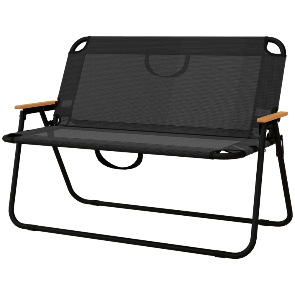 Chaise pliante respirante, avec accoudoirs en bois-plastique, noire