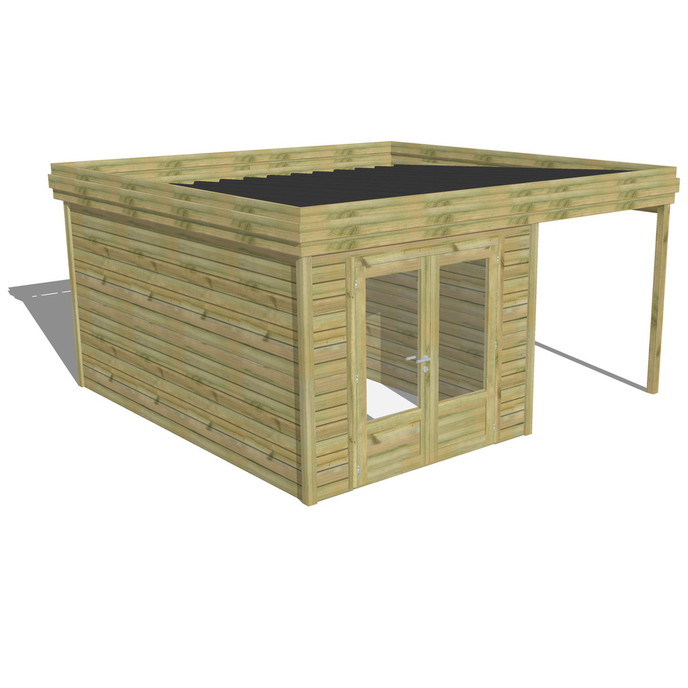 Abri de jardin bois pin traité autoclave 27mm - 4,64x4,34m / 20m2 - bac acier - abri français