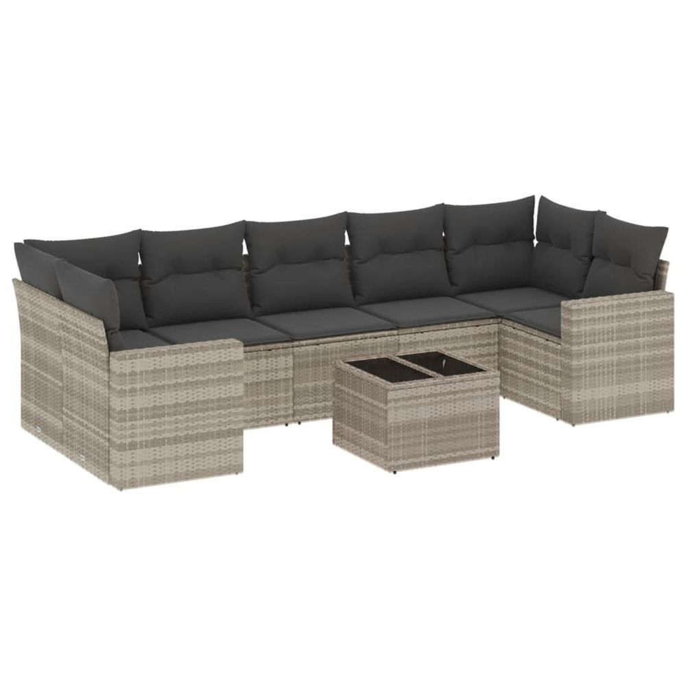 Salon de jardin 8 pcs avec coussins gris clair résine tressée