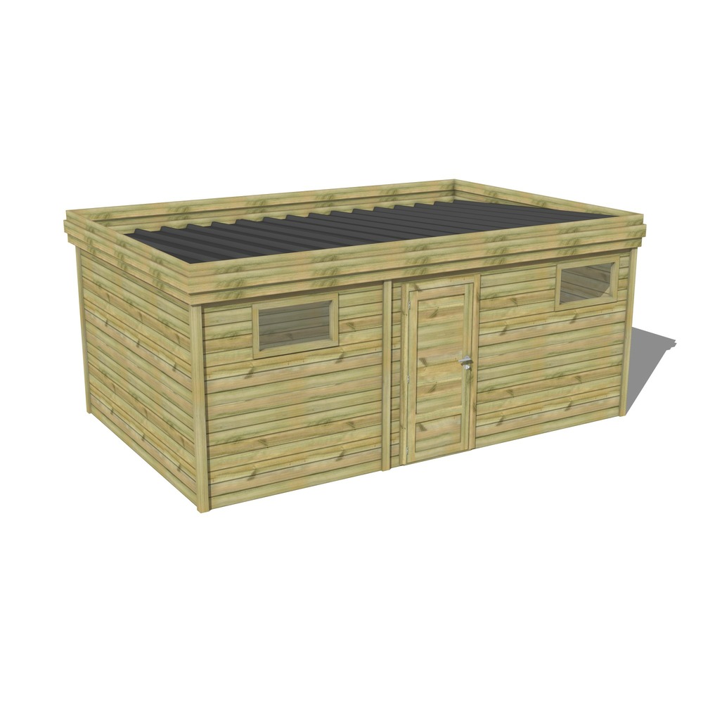 Abri de jardin bois pin traité autoclave 27mm - 5,99x3,44m / 21m2 - bac acier - abri français