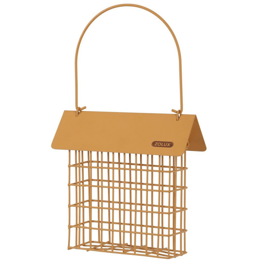 Support pain de graisse en métal avec toit miel marron pour oiseaux