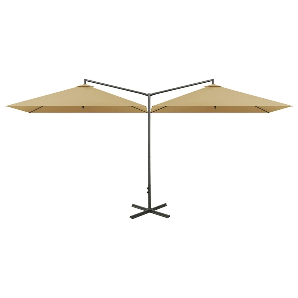Parasol de jardin double avec mât en acier taupe 600x300 cm