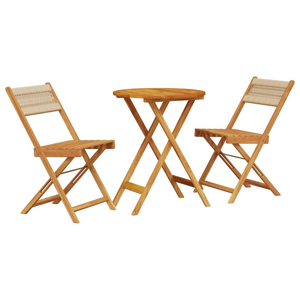 Ensemble de bistro 3 pcs beige polypropylène et bois massif