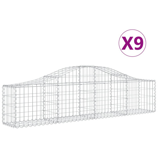 Paniers à gabions arqués 9 pcs 200x30x40/60 cm fer galvanisé