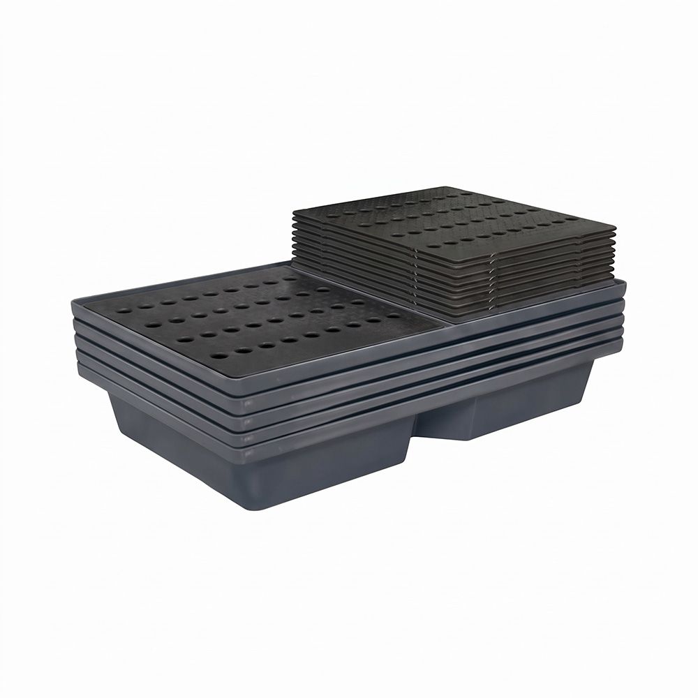 Bac de rétention 70l empilable avec caillebotis-lot de 5-plast'up rotomoulage