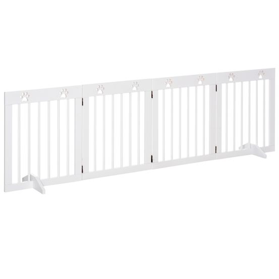 Barrière de sécurité à 4 panneaux en bois de pin pour chien pliable 204x61cm blanc