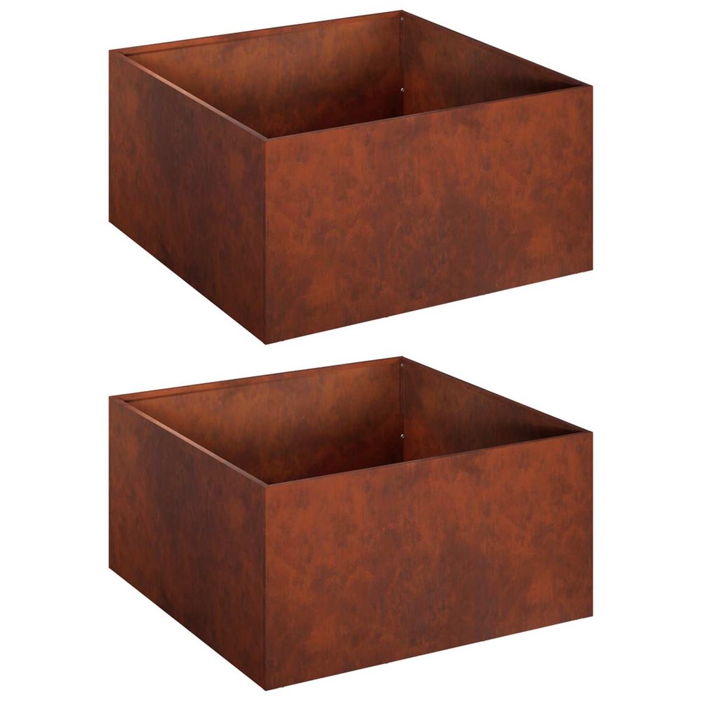 Cache-pot de jardin 2 pc rouillé 40 x 40 x 30 cm acier patiné