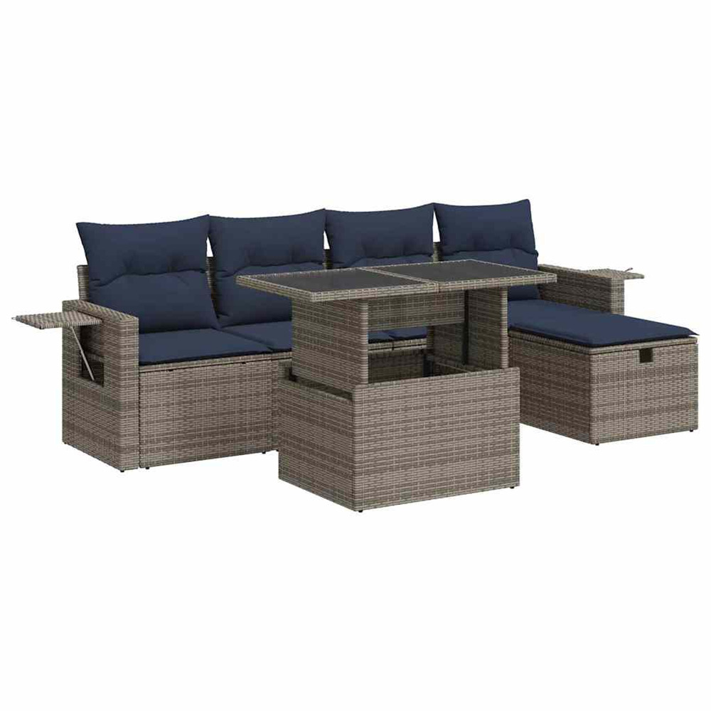Salon de jardin avec coussins 6pcs gris résine tressée acacia