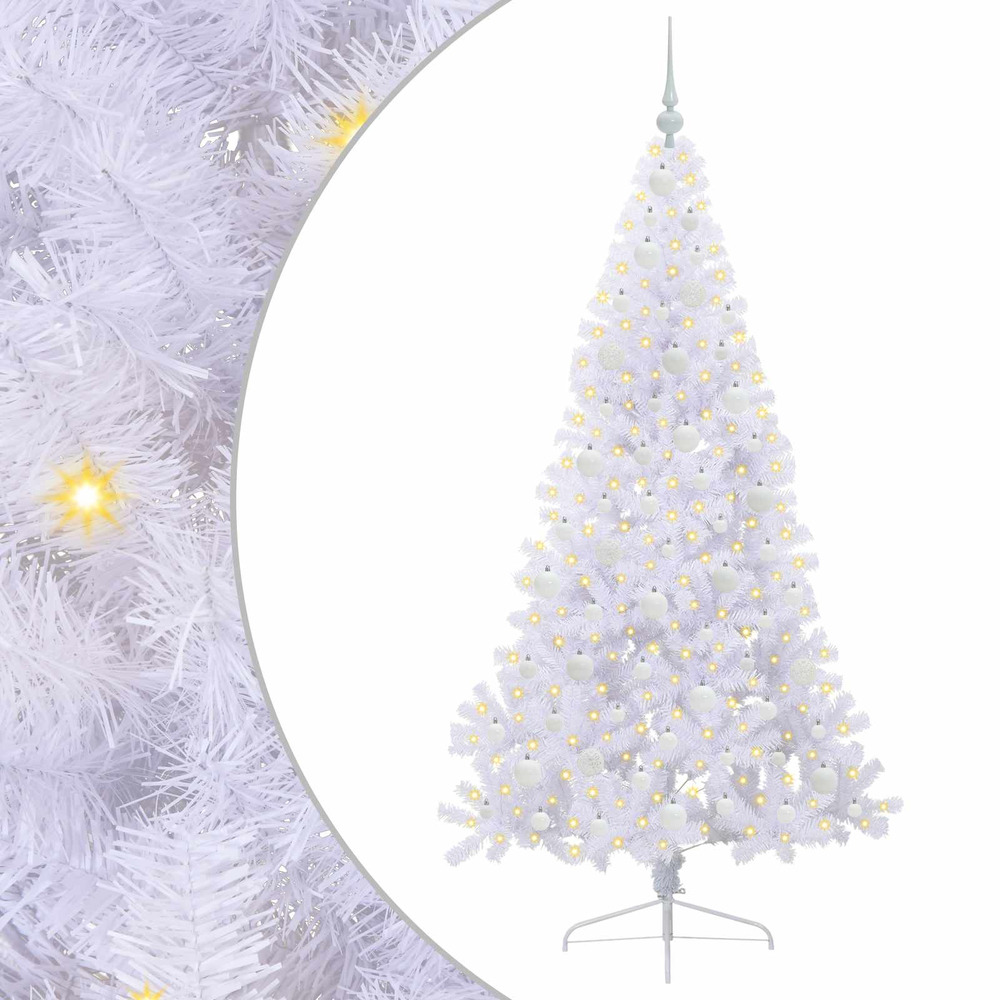 Sapin de noël artificiel avec 300 led blanc 180 cm pvc et acier
