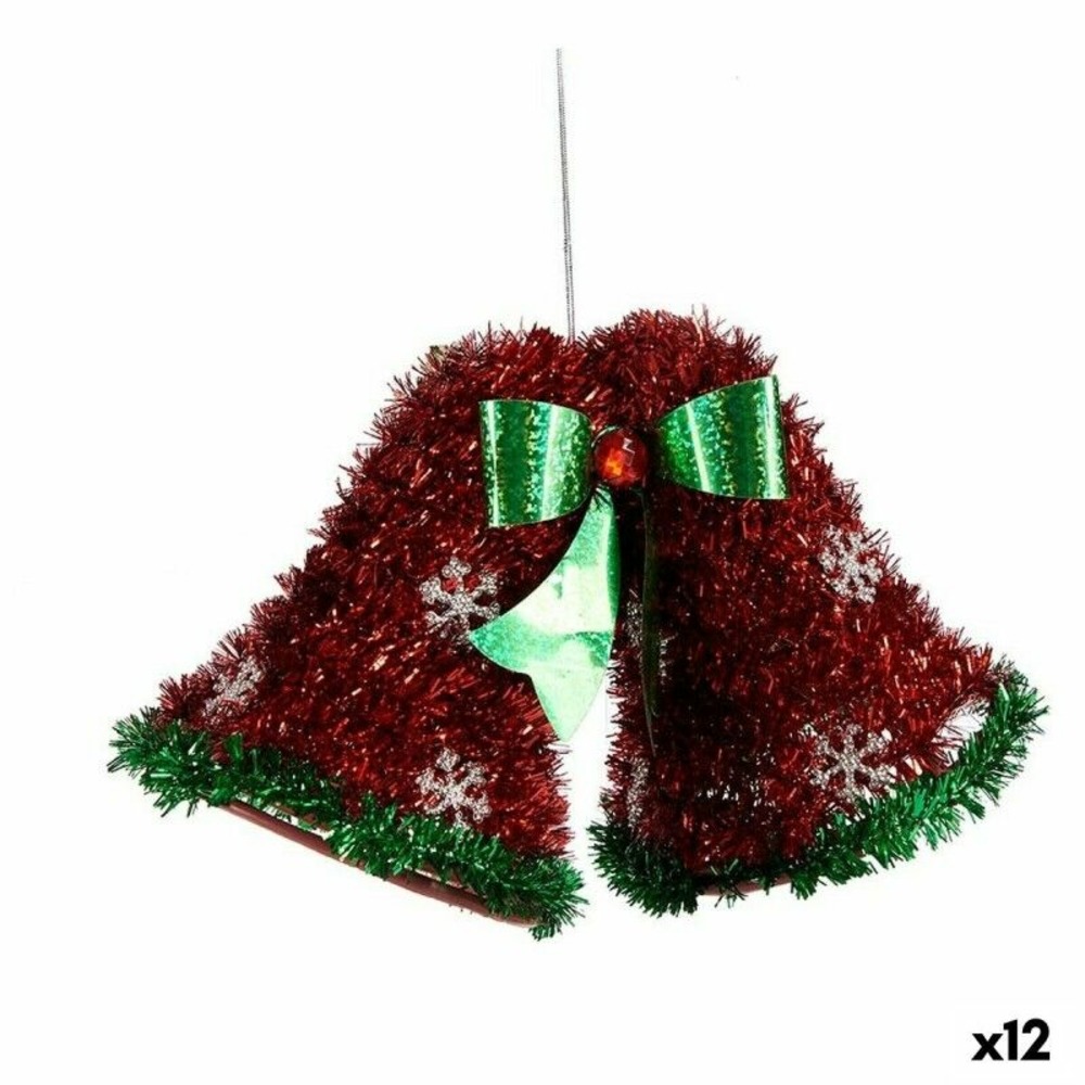 Décorations de noël pendentif cloches guirlande rouge vert 21 x 14 x 10 cm (12 unités)