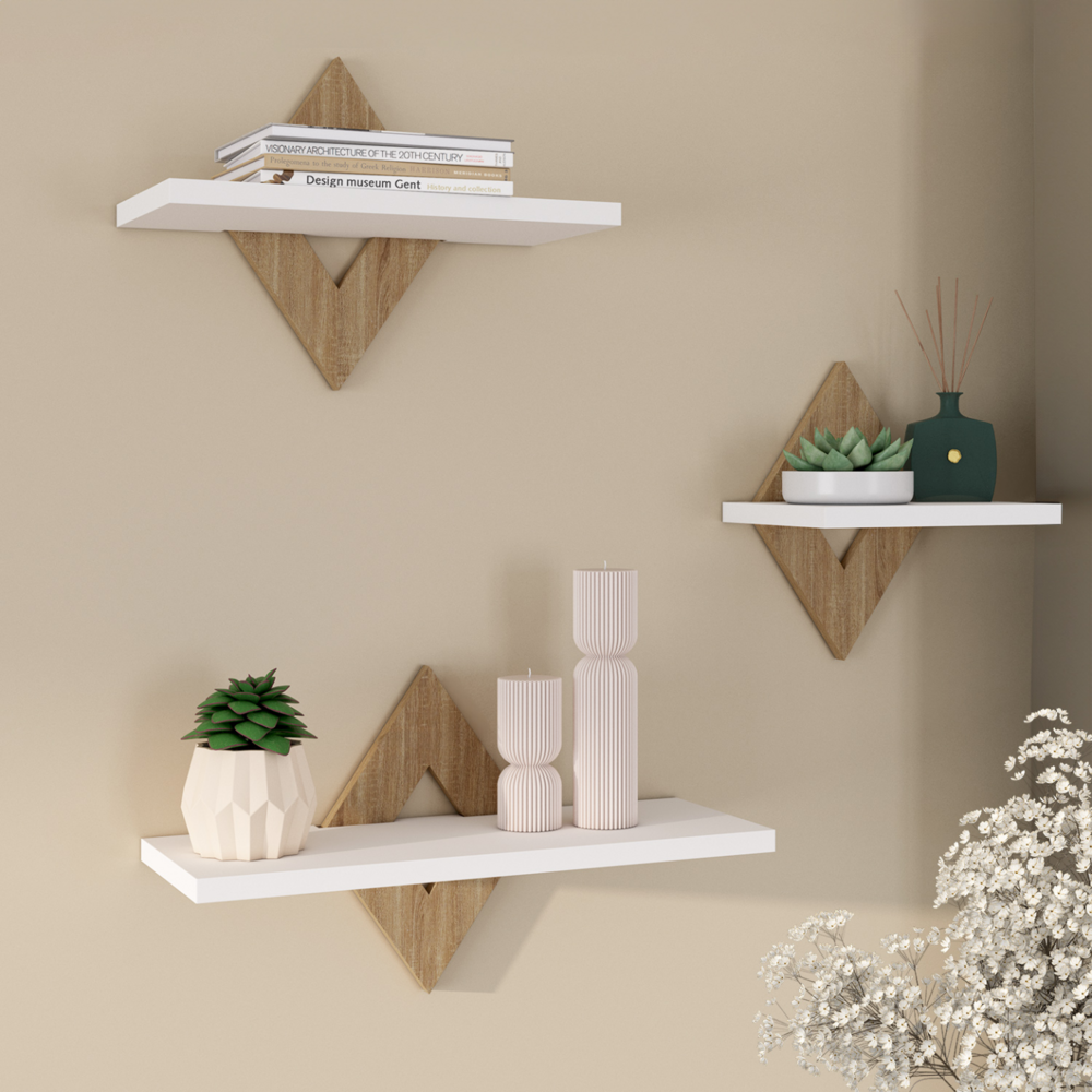 Lot de 3 étagères murales iris façon hêtre et blanc