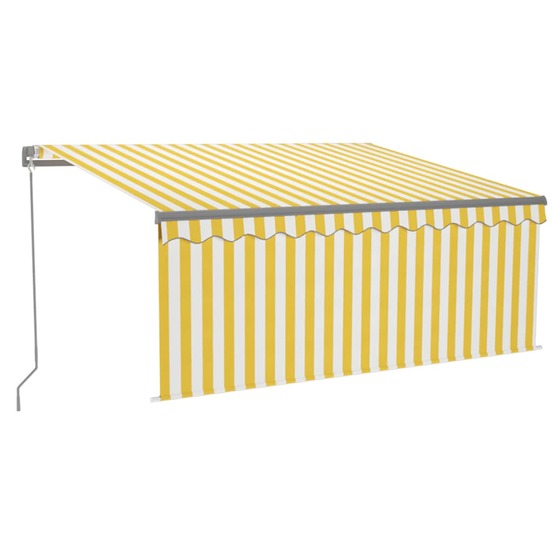 Auvent manuel rétractable avec store led 3x2,5 m jaune et blanc