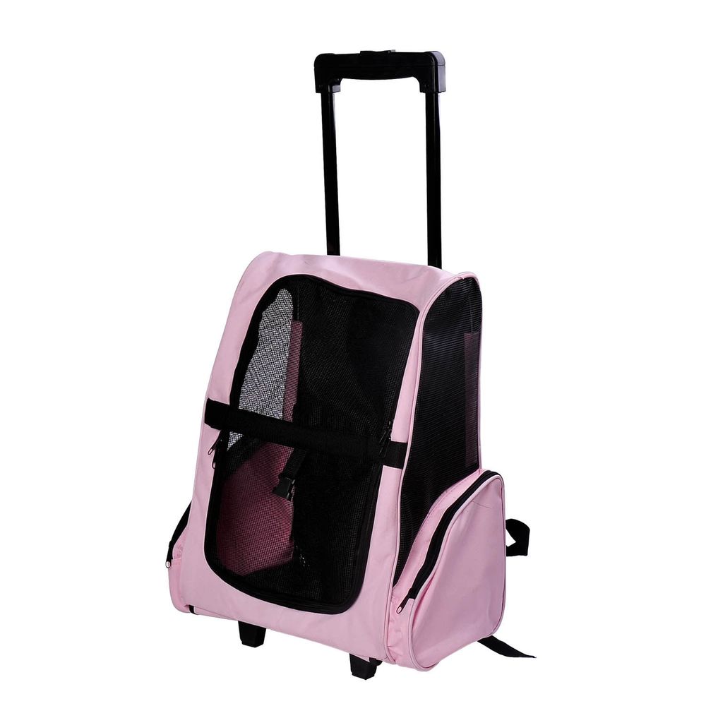 Sac de voyage 2 en 1 pour chien chat en tissu oxford avec roulettes 42x25x55 cm rose