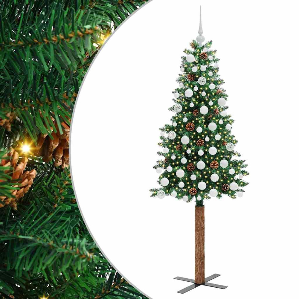 Sapin de noël mince vert 180 cm pvc et bois de pin massif