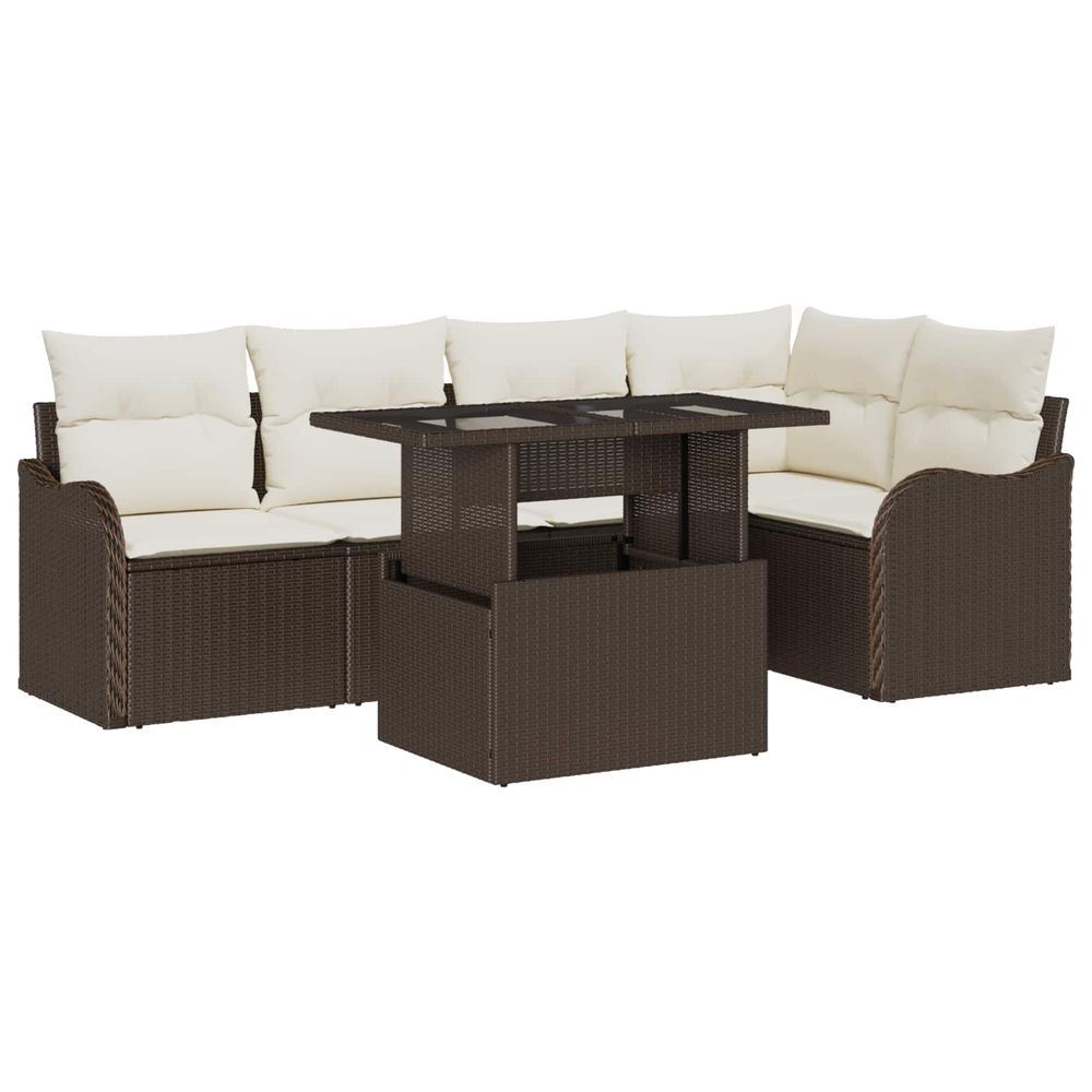 Ensemble de canapé de jardin 6 pc marron poly rattan