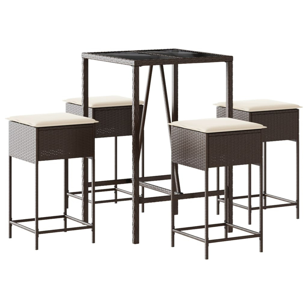 Ensemble de bar de jardin avec coussins 5 pcs marron poly rotin
