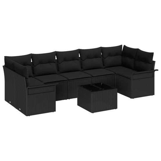 Ensemble de canapé de jardin 8 pièces avec coussins en rattan poly noir