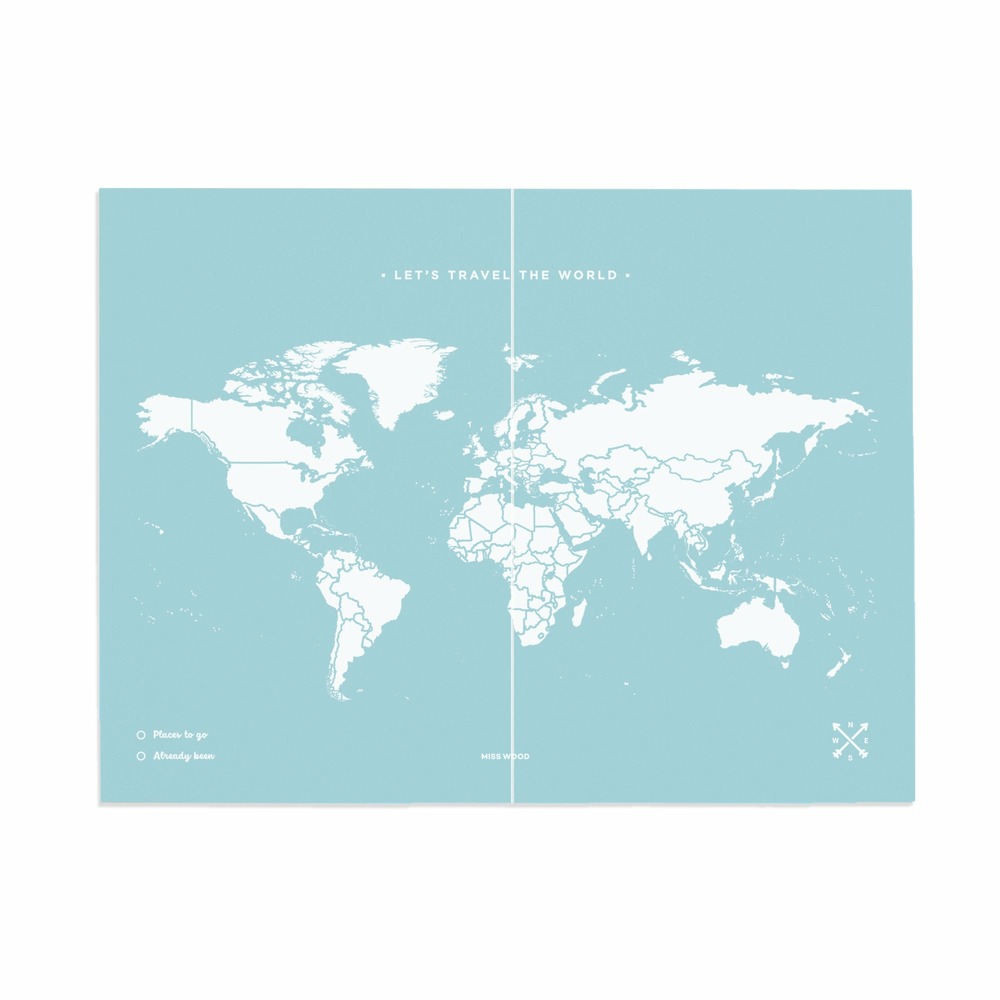 Carte en liège - woody map colors bleu / 120 x 90 cm / sans cadre