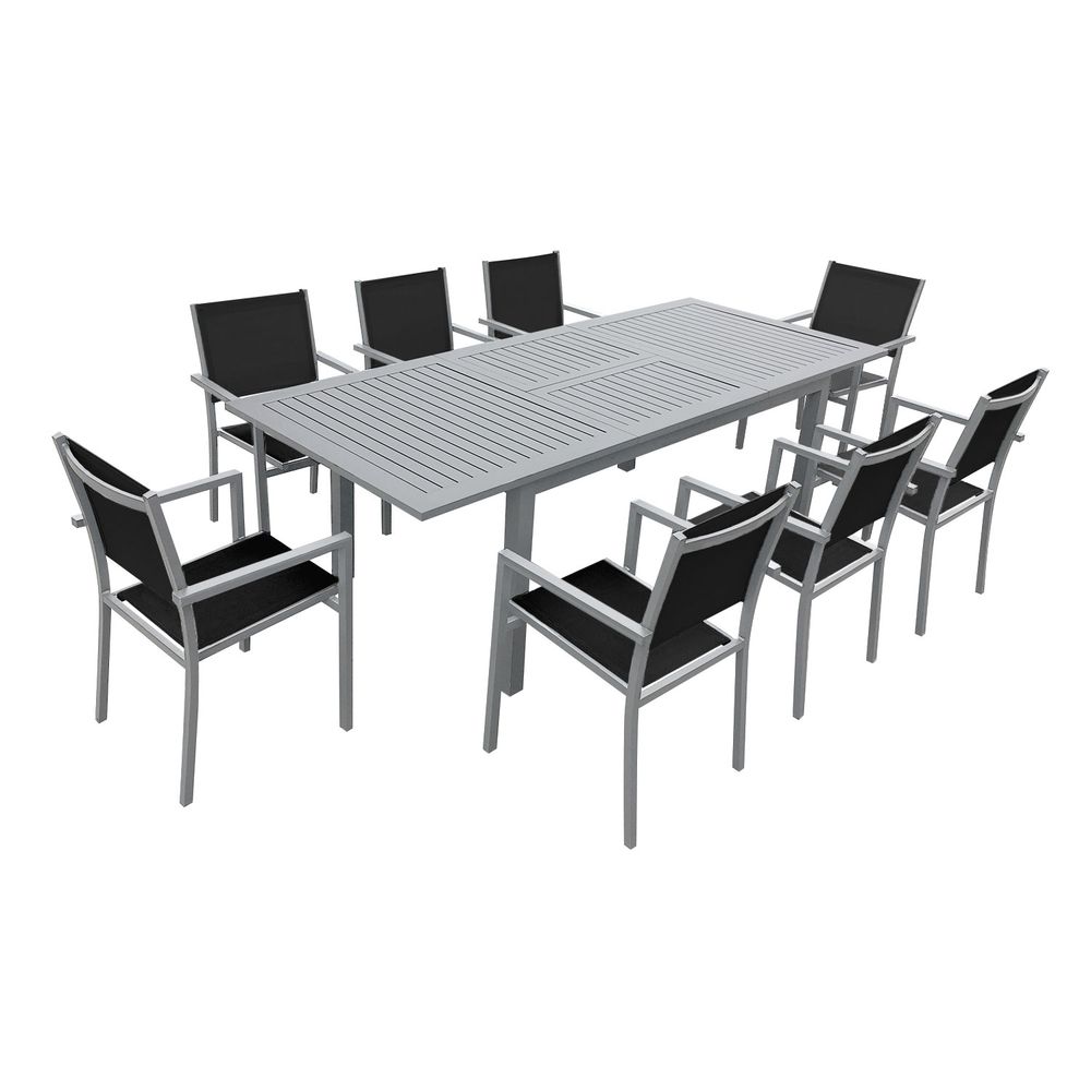 Salon de jardin capri extensible en textilène noir 8 places - aluminium gris
