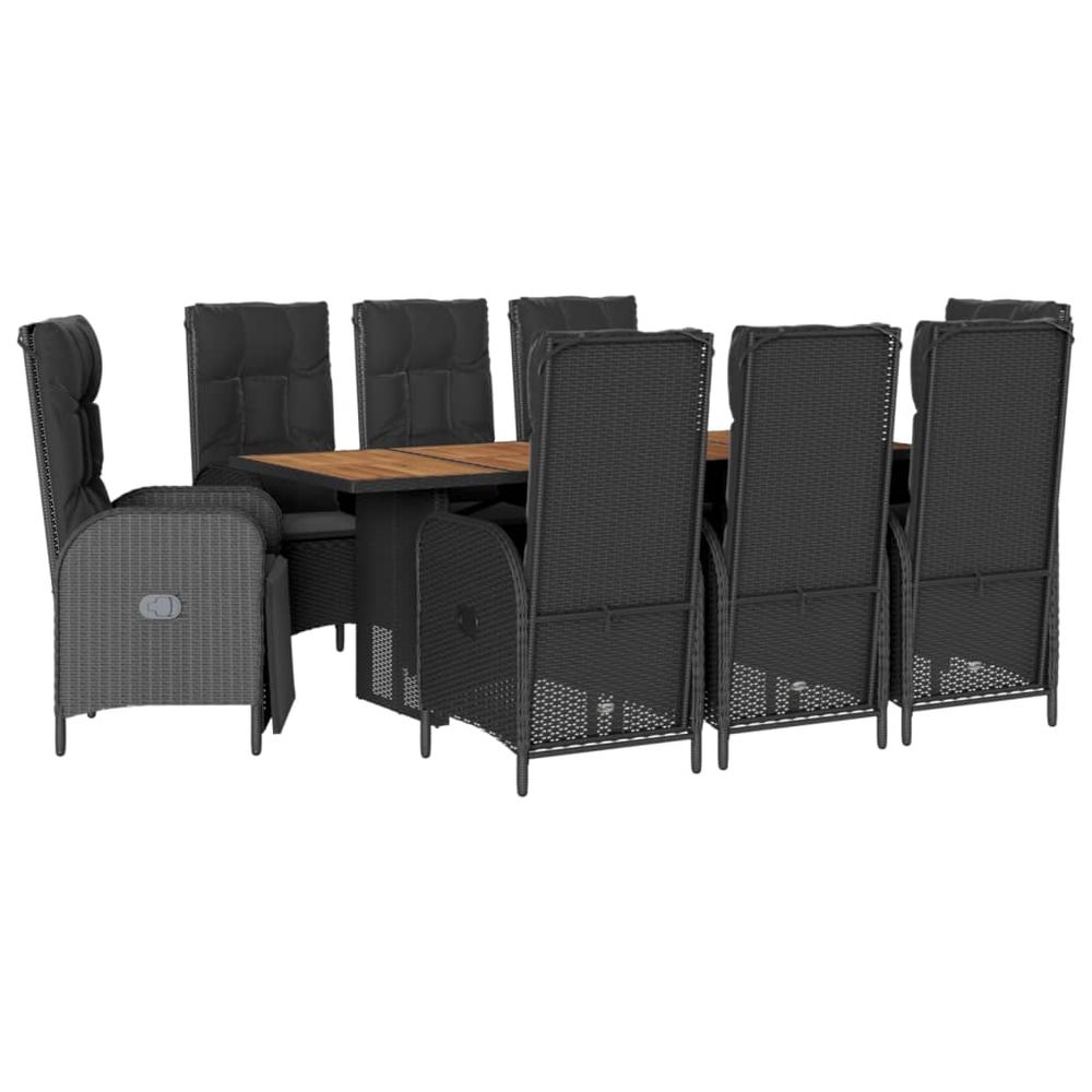 Ensemble à manger de jardin 9pcs coussins noir résine tressée