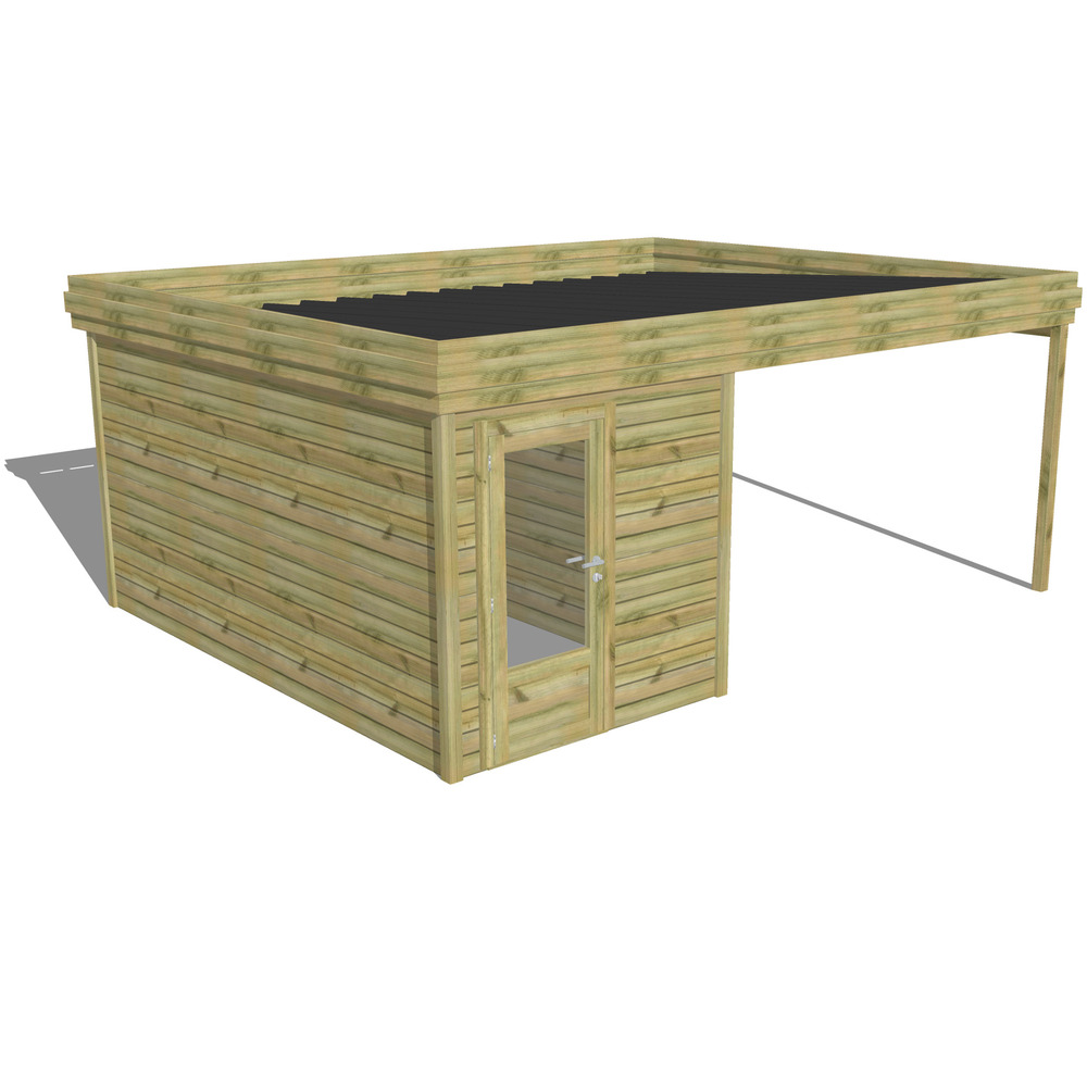 Abri de jardin bois pin traité autoclave 27mm - 5,64x4,34m / 24m2 - bac acier - abri français