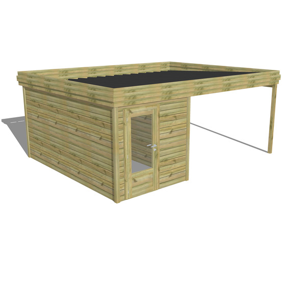 Abri de jardin bois pin traité autoclave 27mm - 5,64x4,34m / 24m2 - bac acier - abri français