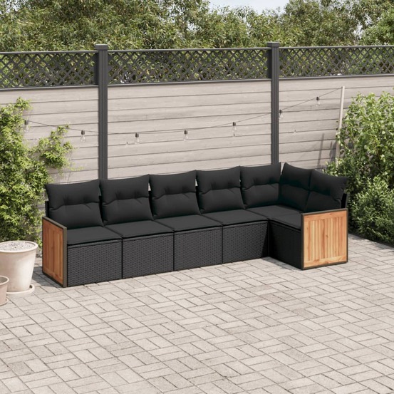 Salon de jardin 6 pcs avec coussins noir résine tressée