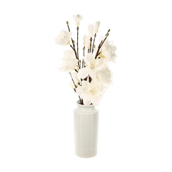 Composition florale artificielle magnolias blanc vase en céramique h 73 cm
