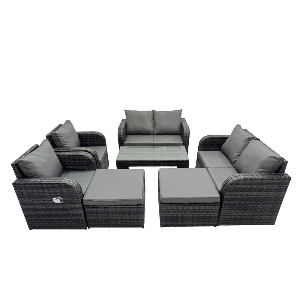 8 places ensemble de meubles de jardin avec table basse rectangulaire chaise inclinable canapé d'amour 2 grand tabourets
