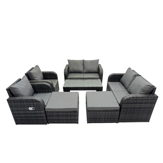 8 places ensemble de meubles de jardin avec table basse rectangulaire chaise inclinable canapé d'amour 2 grand tabourets