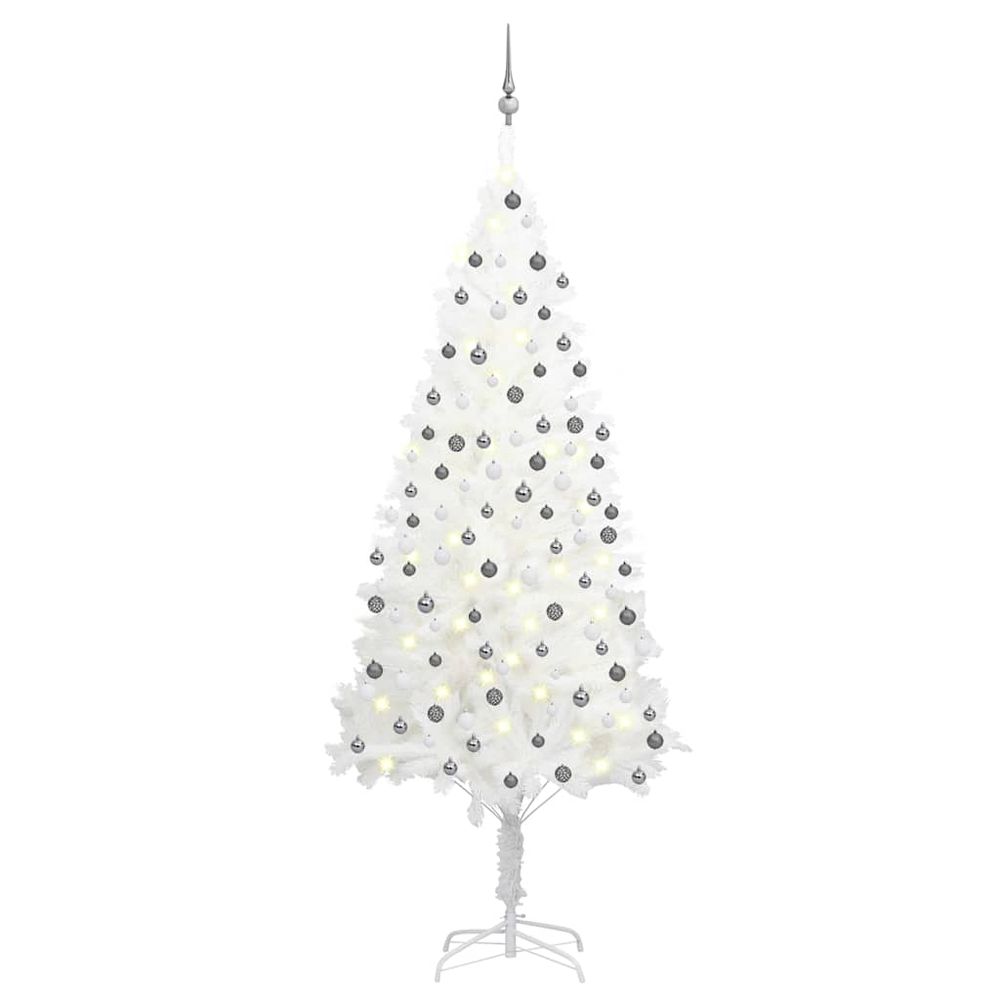 Sapin de noël réaliste pe blanc 210cm avec led et boules