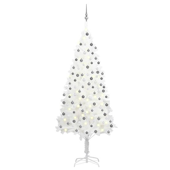 Sapin de noël réaliste pe blanc 210cm avec led et boules