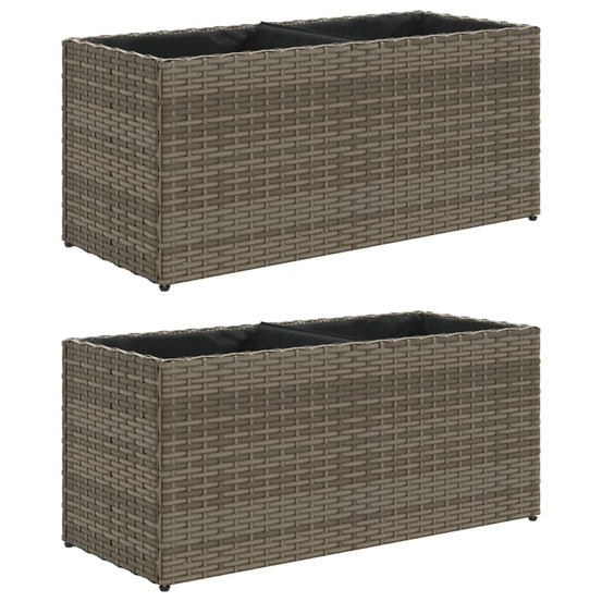 Jardinière d'extérieurs avec 2 pots 2 pcs gris 72x30x32 cm résine tressée