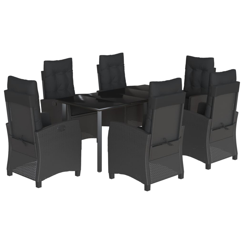 Ensemble à manger de jardin coussins 7pcs noir résine tressée