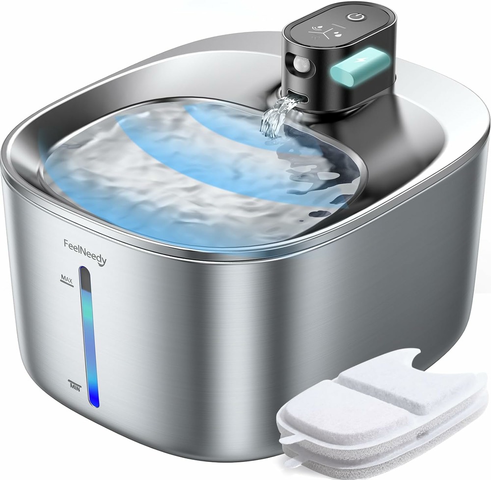 Fontaine à eau pour chat de 4l en acier inoxydable avec detecteur de mouvement