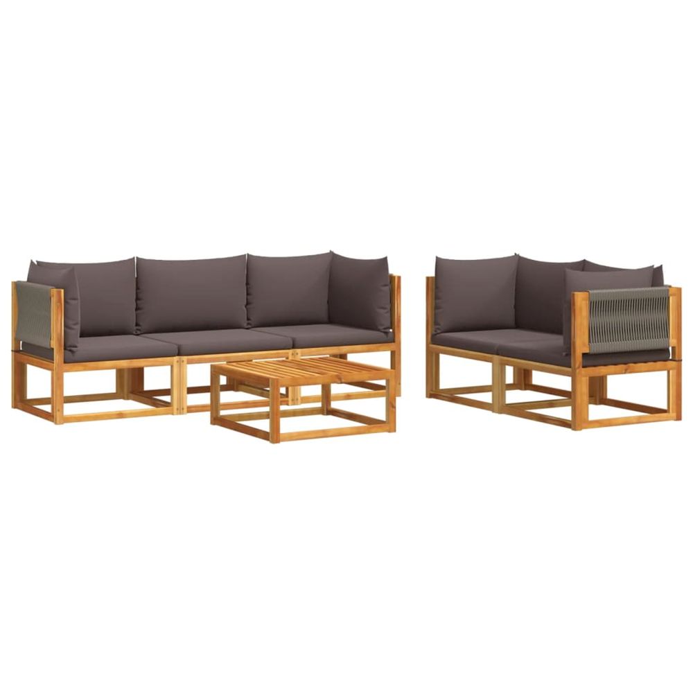 Ensemble de canapés de jardin 6 pièces avec coussins en bois d'acacia et corde