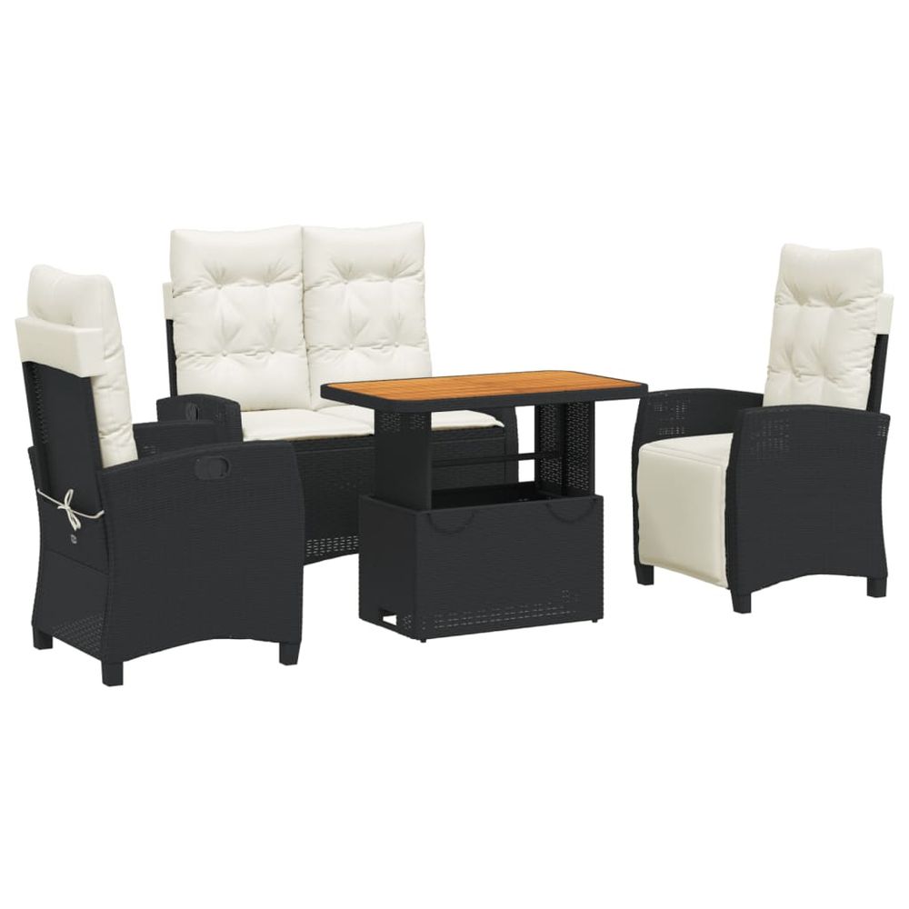 Ensemble à manger de jardin 4 pcs avec coussins noir