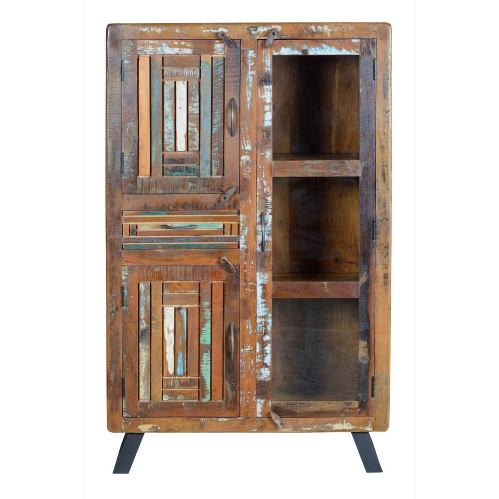 Armoire 1 tiroir bois-fer marron - calypso décoration d'autrefois