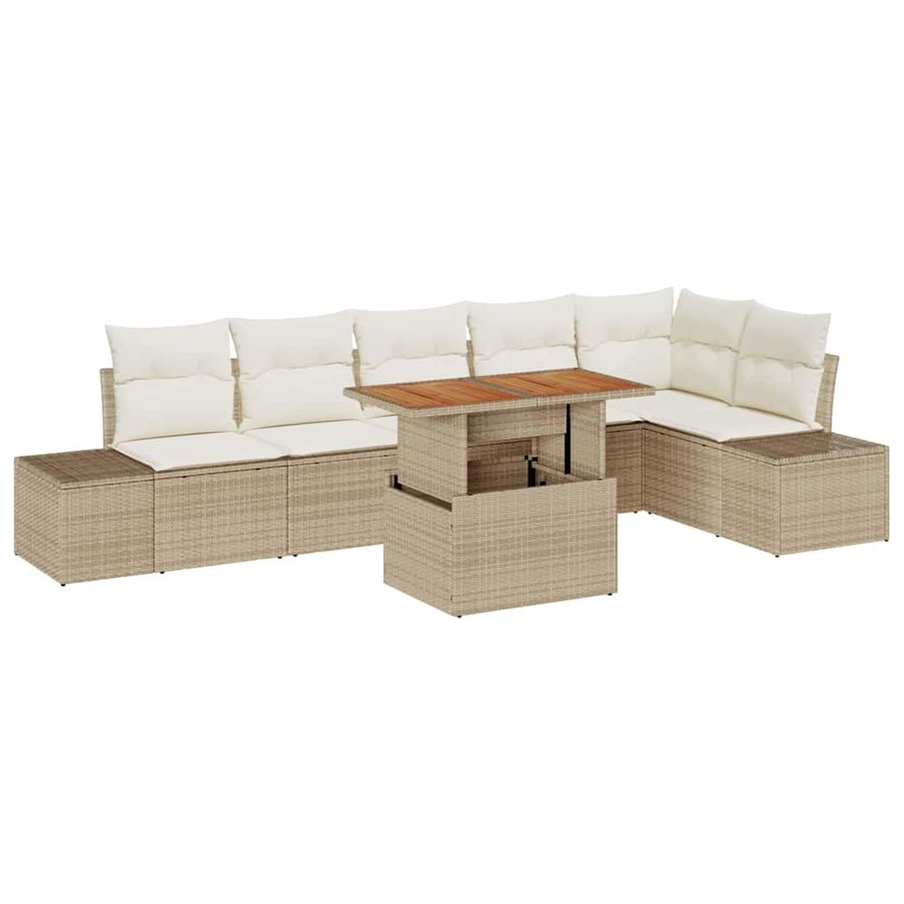 Ensemble de canapé de jardin 7 pc beige poly rotin