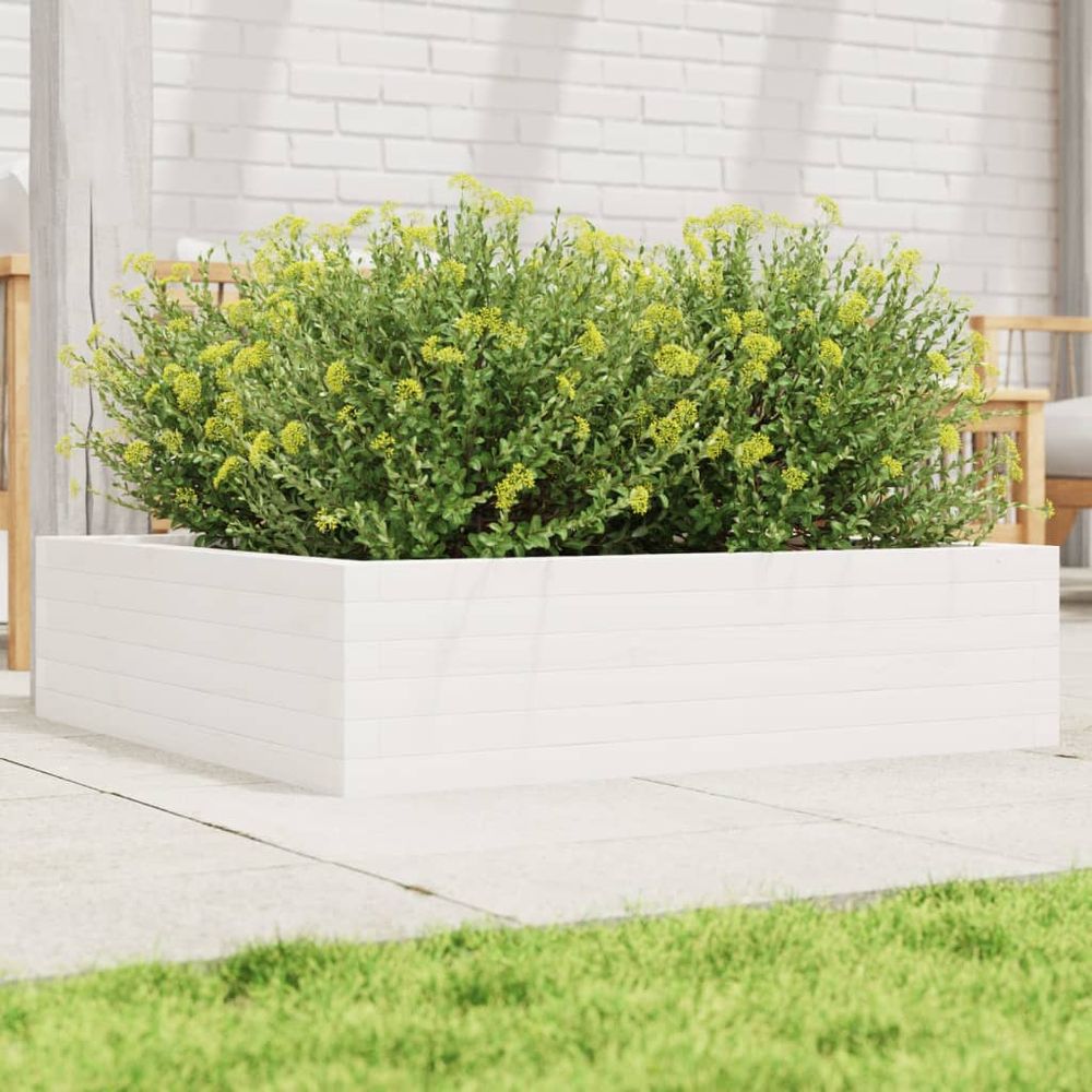 Jardinière carrée en bois de pin massif pour jardin balcon blanc 90x90cm