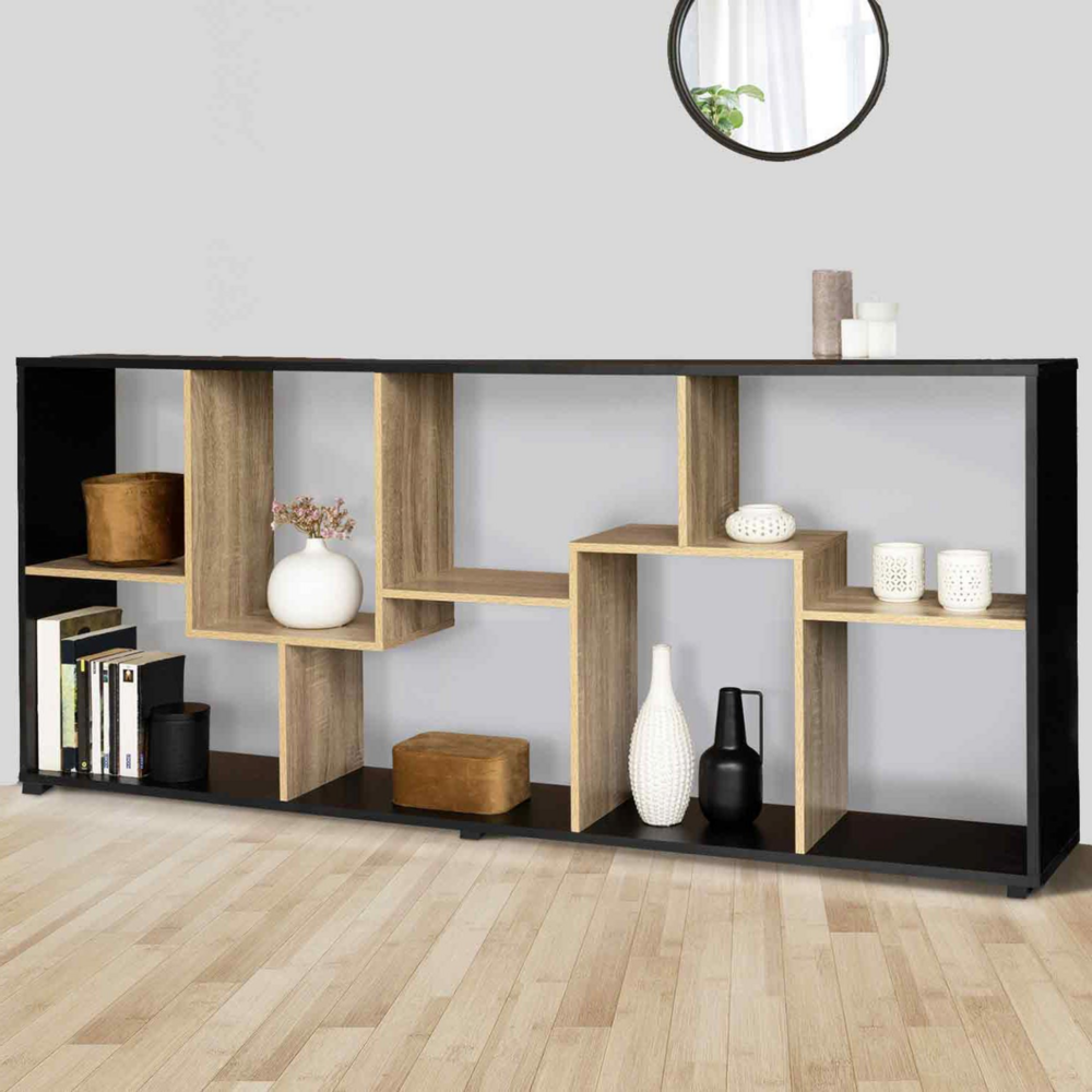 Etagère à double position tania bois noir et imitation hêtre l.161 cm