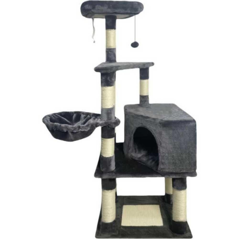 Swifty arbre a chat - 55 x 40 x 138 cm - gris foncé - 3 plateformes, 1 perchoir, 1 niche, poteaux a griffer