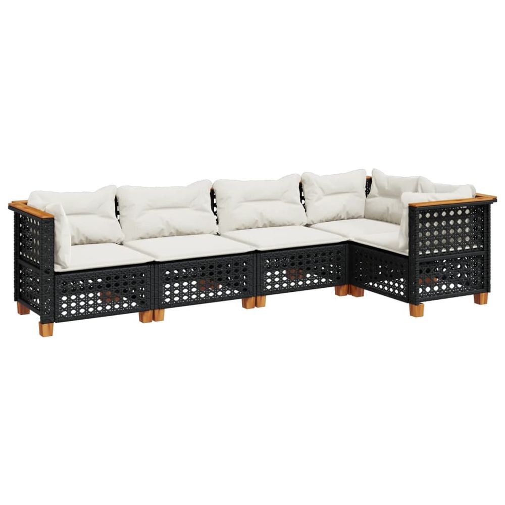 Salon de jardin 5 pcs avec coussins noir résine tressée