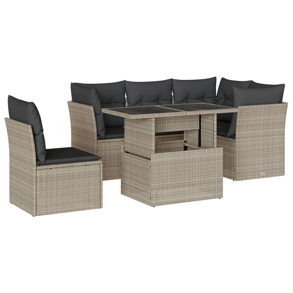 Salon de jardin 6 pcs avec coussins gris clair résine tressée