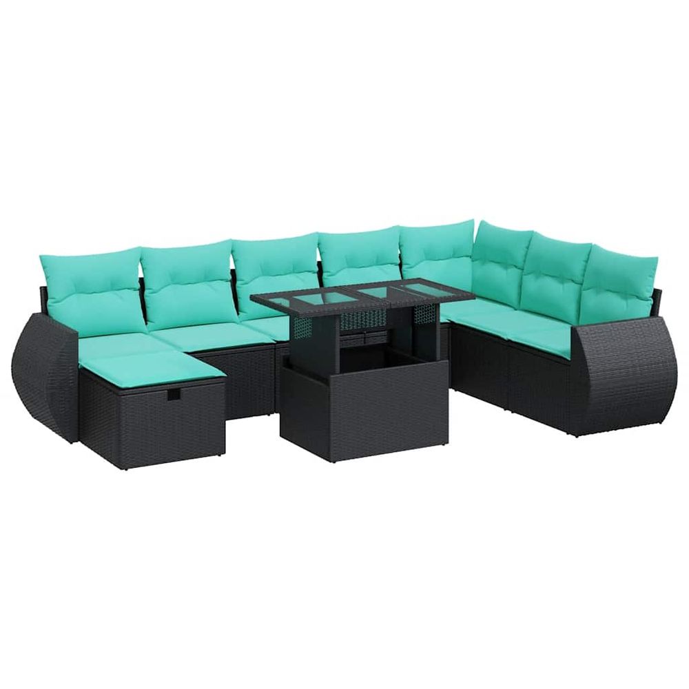 Salon de jardin avec coussins 9 pcs gris résine tressée acacia