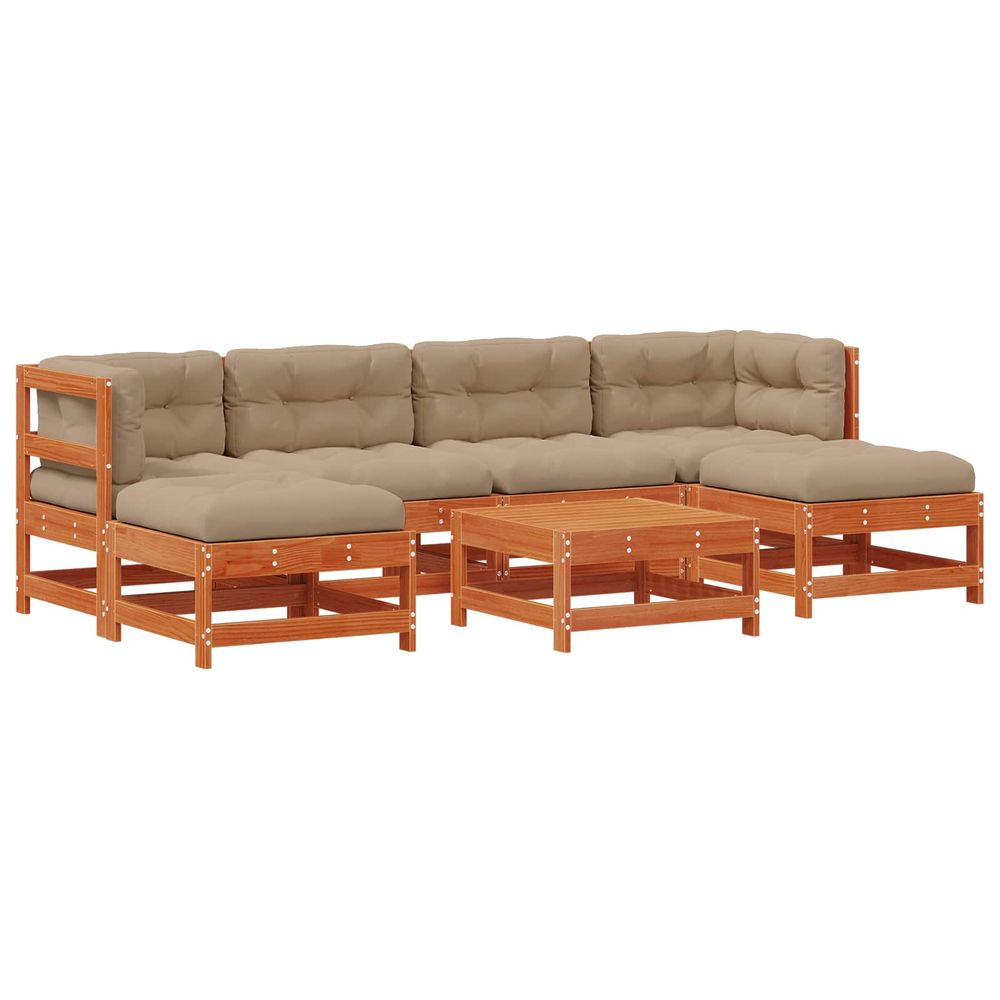 Ensemble de salon de jardin 7 pc brun cire bois de pin massif
