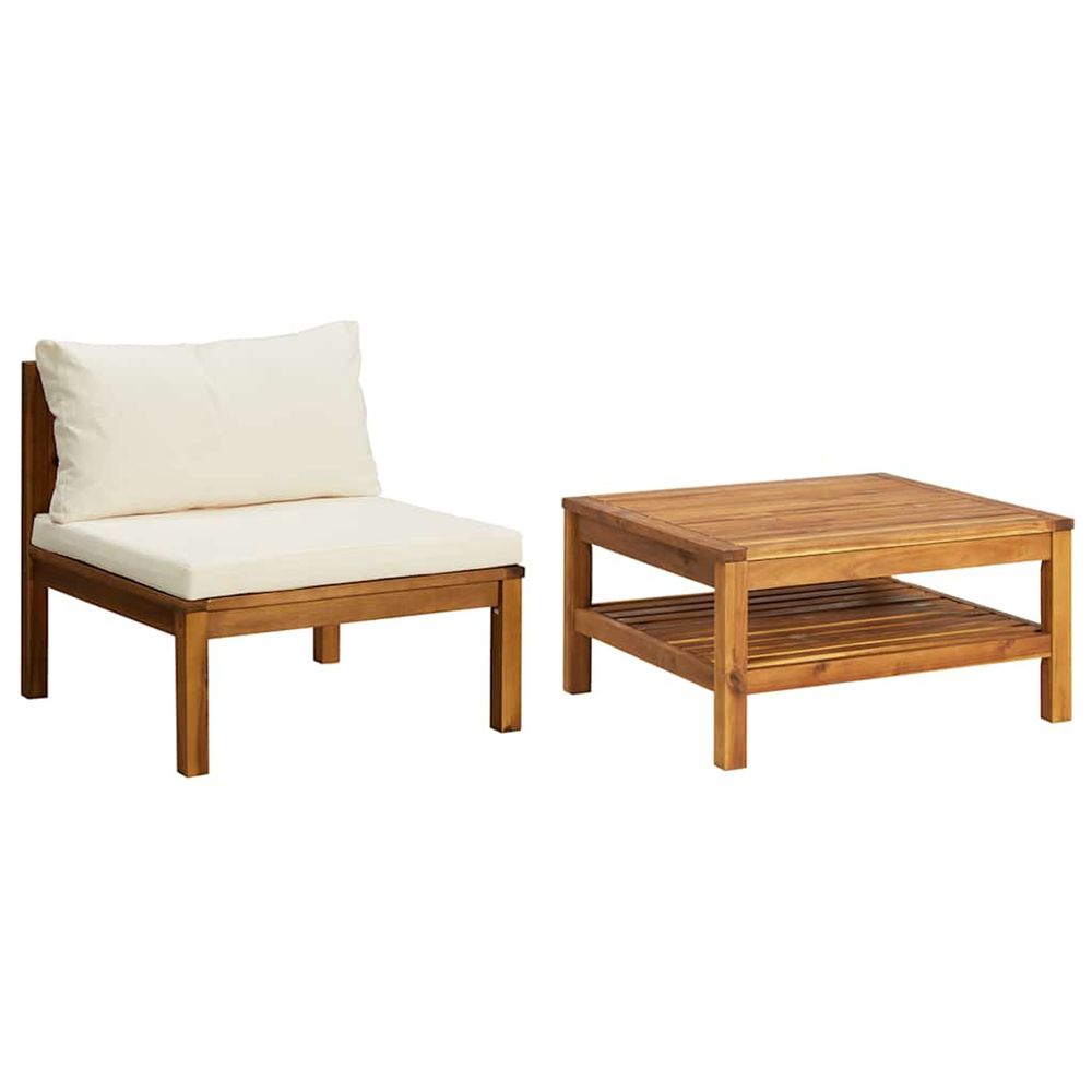 Ensemble de canapés 2 pcs et coussins blanc crème acacia solide