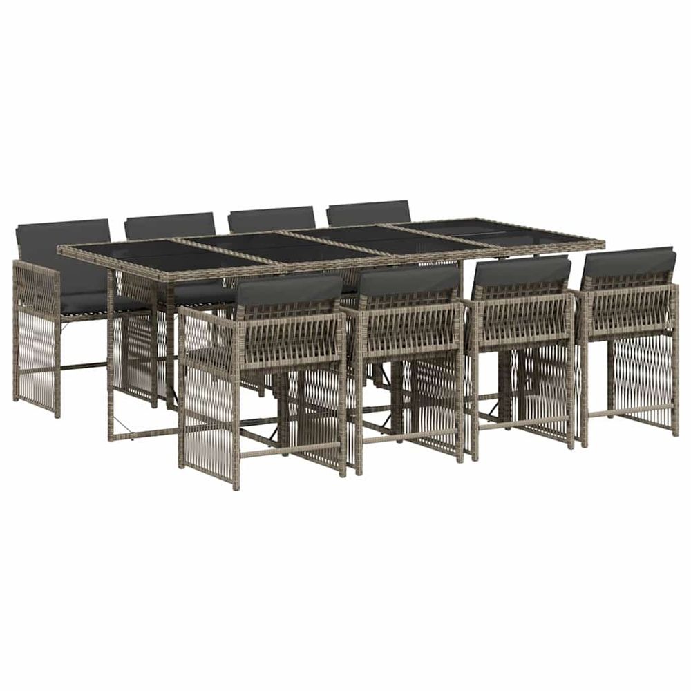 Ensemble à manger de jardin 9 pcs coussins gris résine tressée