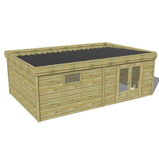 Abri de jardin bois pin traité autoclave 27mm - 7,29x4,34m / 32m2 - bac acier - abri français